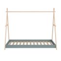 Lit tipi 90x200cm hauteur réglable en MDF laqué vert kaki et pin massif naturel - KANOA