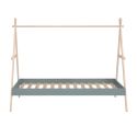 Lit tipi 90x200cm hauteur réglable en MDF laqué vert kaki et pin massif naturel - KANOA