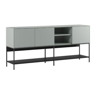 Buffet 3 portes 1 niches en mélaminé vert sauge et piètement avec étagère en métal laqué noir - MIRINA