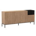 Buffet 4 portes 1 niche en mélaminé imitation bois et noir piètement métal laqué noir - CALLAS