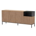Buffet 4 portes 1 niche en mélaminé imitation bois et noir piètement métal laqué noir - CALLAS
