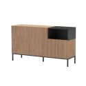 Buffet 3 portes 1 niche en mélaminé imitation bois et noir piètement métal laqué noir - CALLAS