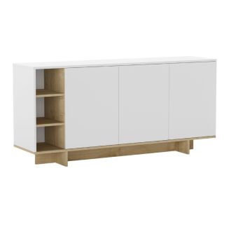 Buffet 3 portes 3 niches 170cm en mélaminé blanc et imitation bois - ESQUISSE