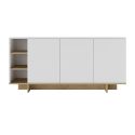 Buffet 3 portes 3 niches 170cm en mélaminé blanc et imitation bois - ESQUISSE