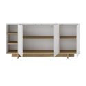 Buffet 3 portes 3 niches 170cm en mélaminé blanc et imitation bois - ESQUISSE
