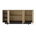Buffet 3 portes 3 niches 170cm en mélaminé imitation bois et noir - ESQUISSE