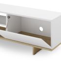 Meuble TV 1 portes 4 niches en mélaminé blanc et imitation bois - ESQUISSE