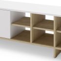 Meuble TV 2 portes 230cm en mélaminé blanc et imitation bois - ESQUISSE