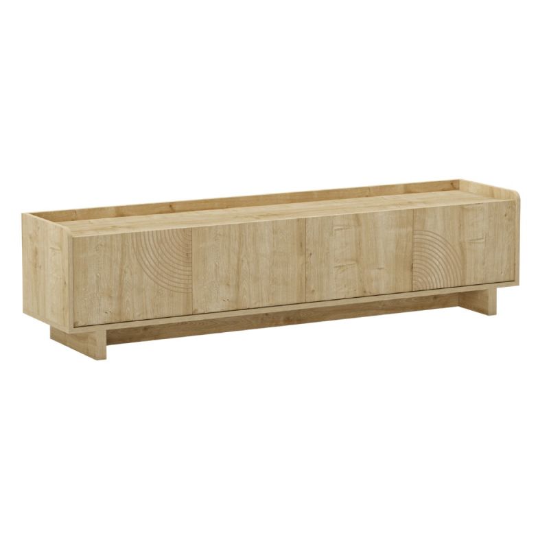 Meuble TV 4 portes 180cm en mélaminé imitation bois décor relief fraisé - RIAD