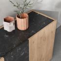 Buffet 3 portes 140cm en mélaminé imitation bois et marbre noir - ODALYS