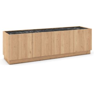 Meuble TV 4 portes 160cm en mélaminé imitation bois et marbre noir - ODALYS