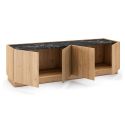Meuble TV 4 portes 160cm en mélaminé imitation bois et marbre noir - ODALYS