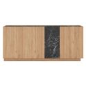 Buffet 4 portes 180cm en mélaminé imitation bois et marbre noir - ODALYS