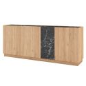 Buffet 4 portes 180cm en mélaminé imitation bois et marbre noir - ODALYS