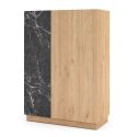 Meuble de rangement 2 portes en mélaminé imitation bois et marbre noir - ODALYS