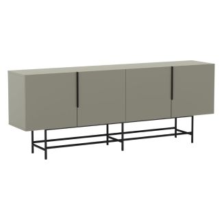 Buffet 4 portes en mélaminé vert kaki et piètement et poignées en métal laqué noir - ALDINE