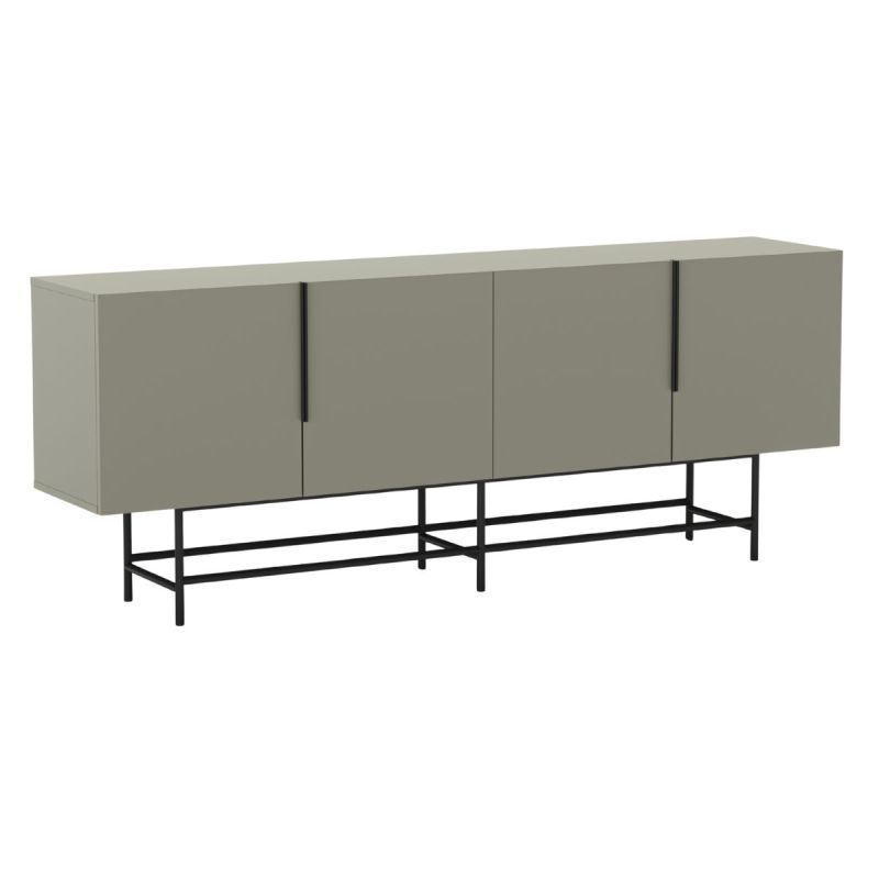 Buffet 4 portes en mélaminé vert kaki et piètement et poignées en métal laqué noir - ALDINE