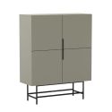 Meuble de rangement 4 portes en mélaminé vert kaki et piètement et poignées en métal laqué noir - ALDINE