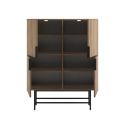 Meuble de rangement 4 portes en mélaminé imitation bois et piètement et poignées en métal laqué noir - ALDINE