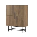 Meuble de rangement 4 portes en mélaminé imitation bois et piètement et poignées en métal laqué noir - ALDINE