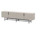 Meuble TV 4 portes en mélaminé beige et piètement en métal laqué noir - ALDINE