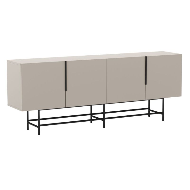 Buffet 4 portes en mélaminé beige et piètement et poignées en métal laqué noir - ALDINE