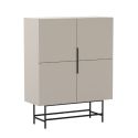 Meuble de rangement 4 portes en mélaminé beige et piètement et poignées en métal laqué noir - ALDINE