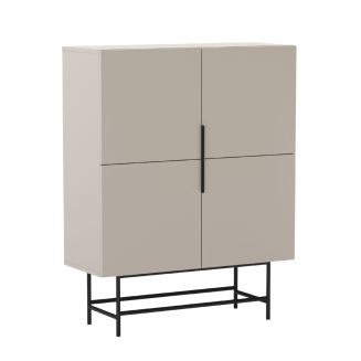 Meuble de rangement 4 portes en mélaminé beige et piètement et poignées en métal laqué noir - ALDINE