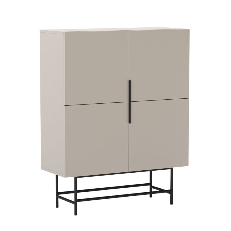 Meuble de rangement 4 portes en mélaminé beige et piètement et poignées en métal laqué noir - ALDINE