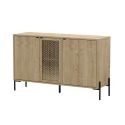 Buffet 3 portes en mélaminé imitation bois clair avec 1 porte sculptée piètement métal noir - MELISSA