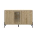 Buffet 3 portes en mélaminé imitation bois clair avec 1 porte sculptée piètement métal noir - MELISSA