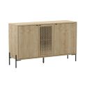 Buffet 3 portes en mélaminé imitation bois clair avec 1 porte sculptée piètement métal noir - MELISSA