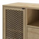 Meuble de rangement 1 porte 2 tiroirs en mélaminé imitation bois clair avec 1 porte sculptée piètement métal noir - MELISSA