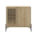 Meuble de rangement 2 portes en mélaminé imitation bois clair avec 1 porte sculptée piètement métal noir - MELISSA