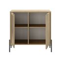 Meuble de rangement 2 portes en mélaminé imitation bois clair avec 1 porte sculptée piètement métal noir - MELISSA