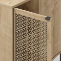 Meuble de rangement 2 portes en mélaminé imitation bois clair avec 1 porte sculptée piètement métal noir - MELISSA