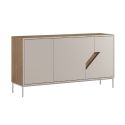 Buffet 3 portes 150cm en mélaminé beige et imitation bois avec découpe graphique oblique - ANOUK