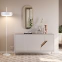 Buffet 3 portes 150cm en mélaminé beige et imitation bois avec découpe graphique oblique - ANOUK