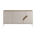 Buffet 3 portes 150cm en mélaminé beige et imitation bois avec découpe graphique oblique - ANOUK