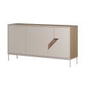 Buffet 3 portes 150cm en mélaminé beige et imitation bois avec découpe graphique oblique - ANOUK