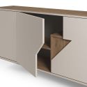 Buffet 3 portes 150cm en mélaminé beige et imitation bois avec découpe graphique oblique - ANOUK