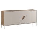 Buffet 4 portes 180cm en mélaminé beige et imitation bois avec découpe graphique oblique - ANOUK
