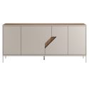 Buffet 4 portes 180cm en mélaminé beige et imitation bois avec découpe graphique oblique - ANOUK