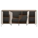 Buffet 4 portes 180cm en mélaminé beige et imitation bois avec découpe graphique oblique - ANOUK