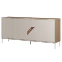 Buffet 4 portes 180cm en mélaminé beige et imitation bois avec découpe graphique oblique - ANOUK