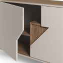 Buffet 4 portes 180cm en mélaminé beige et imitation bois avec découpe graphique oblique - ANOUK