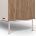 Buffet 4 portes 180cm en mélaminé beige et imitation bois avec découpe graphique oblique - ANOUK