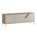 Meuble TV 3 portes 150cm en mélaminé beige et imitation bois avec découpe graphique oblique - ANOUK