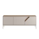 Meuble TV 3 portes 150cm en mélaminé beige et imitation bois avec découpe graphique oblique - ANOUK