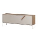 Meuble TV 3 portes 150cm en mélaminé beige et imitation bois avec découpe graphique oblique - ANOUK